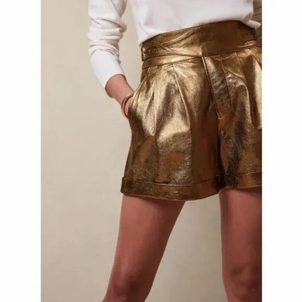 BANANA REPUBLIC Metallic 100% Lamb Leather Explorer Shorts (120)